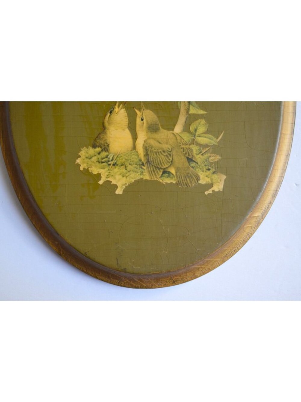 Vintage Birds Decoupage on Oval Wood Wall Art Decor MCM - Picture 3 of 5